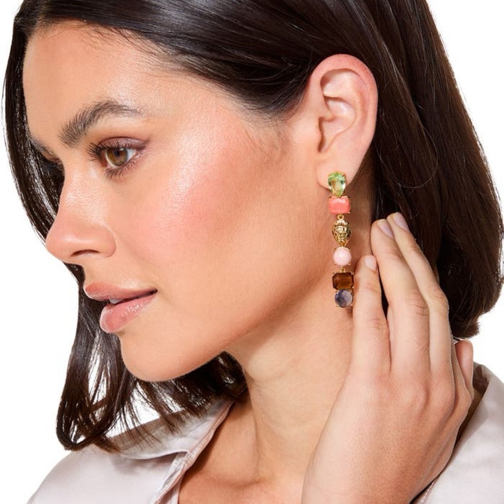 NEW KURT GEIGER LONDON Mixed Crystal & Semiprecious Stone Linear Drop Earrings - Picture 2 of 11